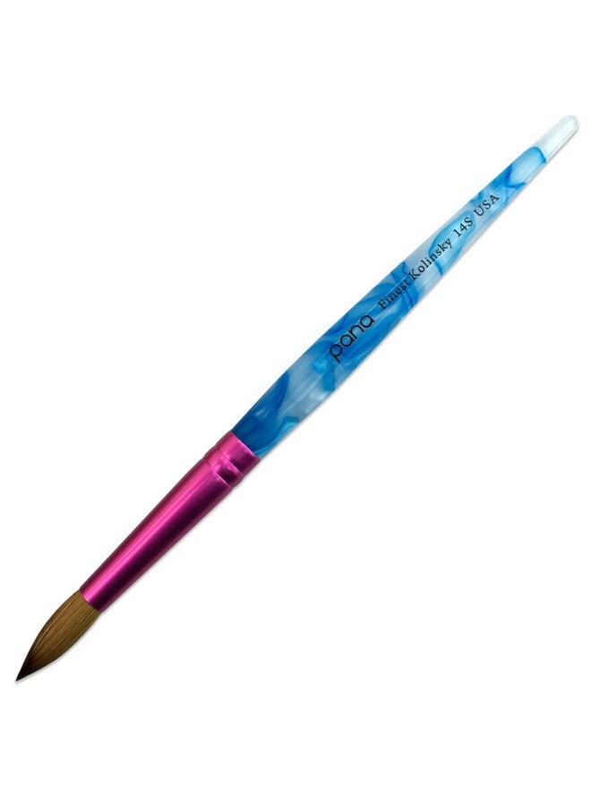 بانا فرشاة أظافر أكريليك كولينسكي نقية من بانا - شكل دائري وردي مع مقبض أزرق أبيض حلزوني (مقاس 10) - Image 1