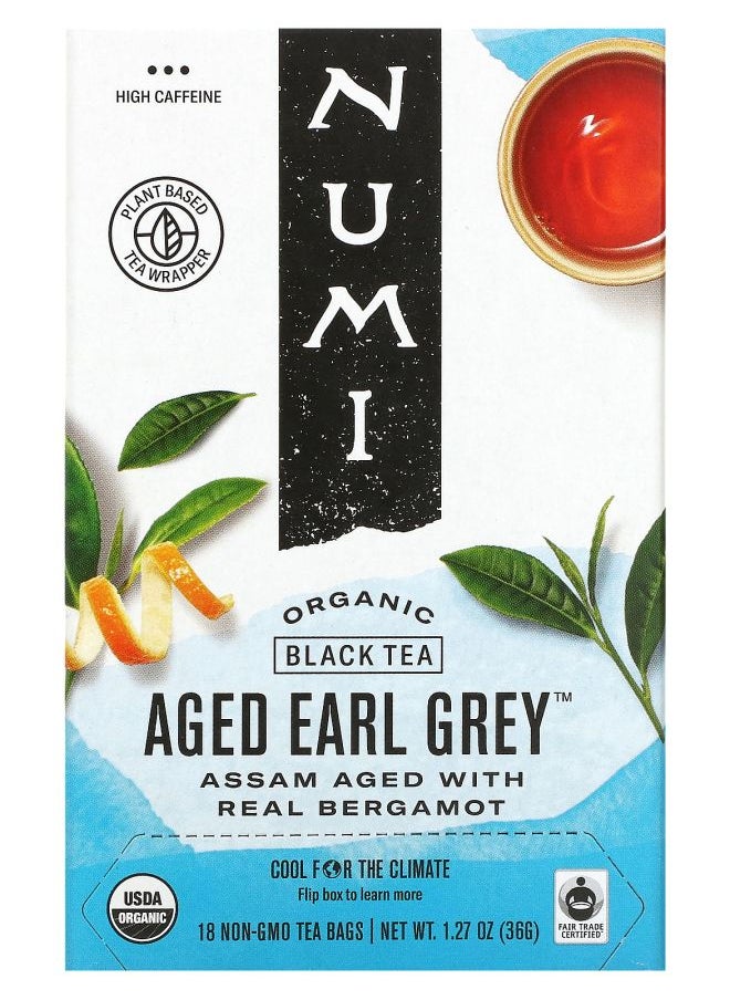 Numi Organic Black Tea Aged Earl Grey 18 Tea Bags 1.27 oz (36 g) 