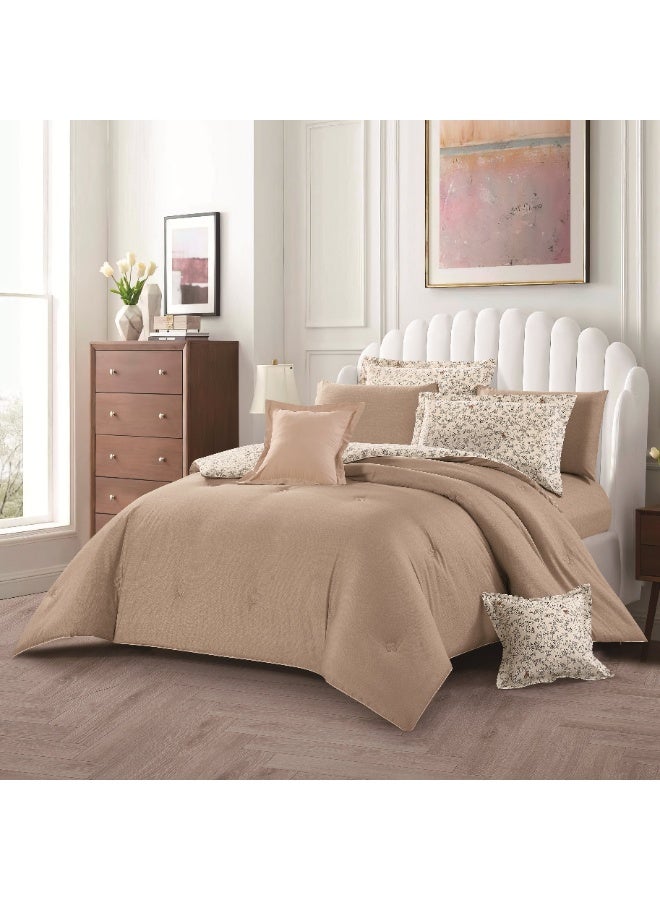 LEVORE 8-piece bedspread set, 100% soft cotton, floral pattern, double-sided, summer style, with filling and fastener, suitable for a 200x200 bed. - Image 1