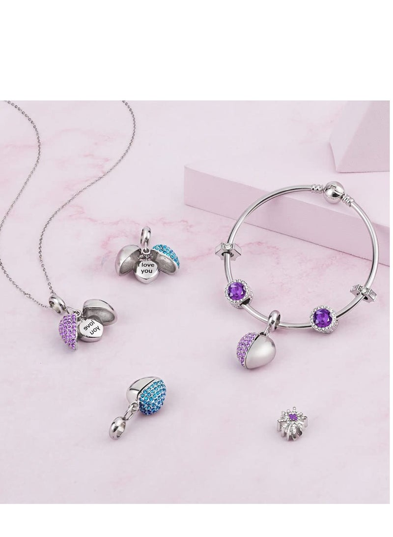 Excefore Women's Bead Charm, Sterling Silver Heart Charm, 925 Sterling Silver Dangle Pendants Beads Charms Jewelry Gift for Women Girls - Image 2