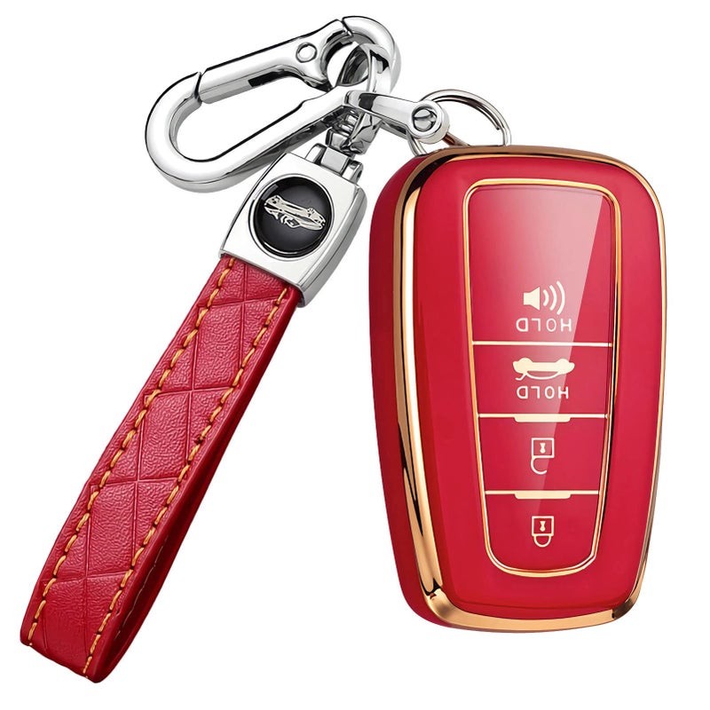 Cacacar for Toyota Camry RAV4 Key Fob Cover with Keychain,for Highlander Corolla Avalon C-HR Prius GT86 Key Fob Case Premium Soft TPU 360 Degree Protector Key Holder (B-Red) - Image 1