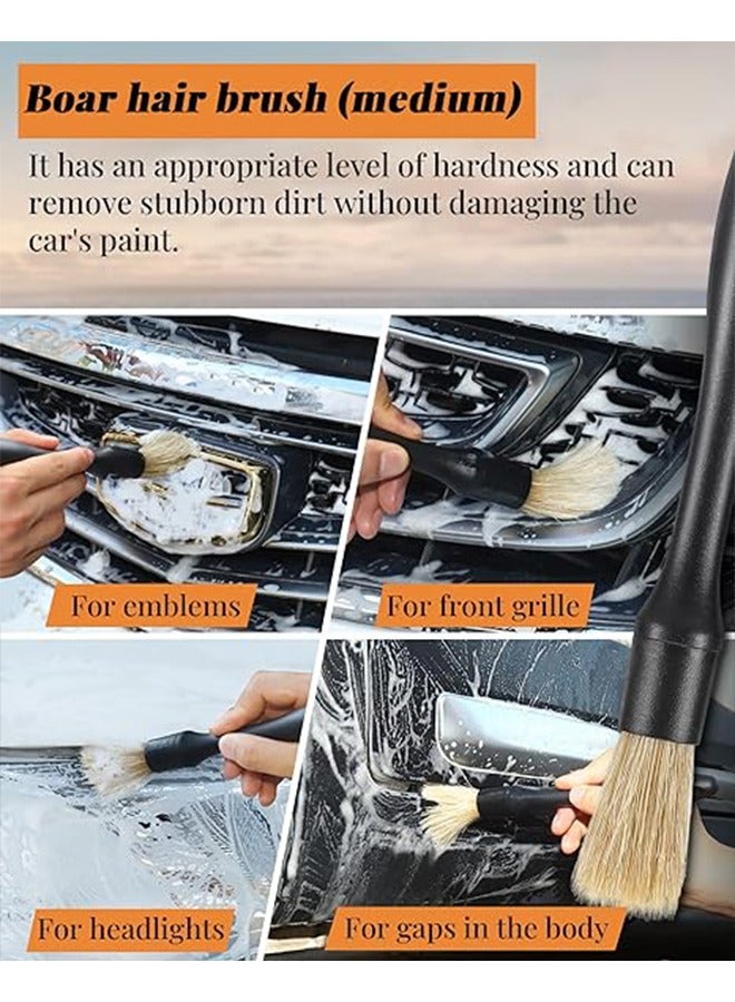 3Pcs Detailing Brush Set Car Detailing Brushes for Dashboard Engine Bay Air Vents Leather Seat Wheel Vehicle Motorcycle Boars Hair Interior Detail Brush with Conversion Elbow Black - Image 5