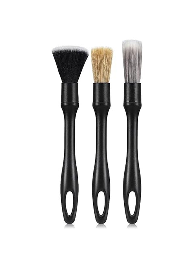 3Pcs Detailing Brush Set Car Detailing Brushes for Dashboard Engine Bay Air Vents Leather Seat Wheel Vehicle Motorcycle Boars Hair Interior Detail Brush with Conversion Elbow Black - Image 1
