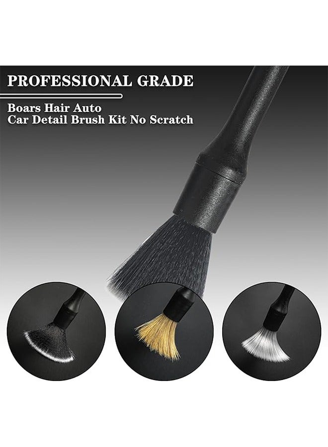 3Pcs Detailing Brush Set Car Detailing Brushes for Dashboard Engine Bay Air Vents Leather Seat Wheel Vehicle Motorcycle Boars Hair Interior Detail Brush with Conversion Elbow Black - Image 2