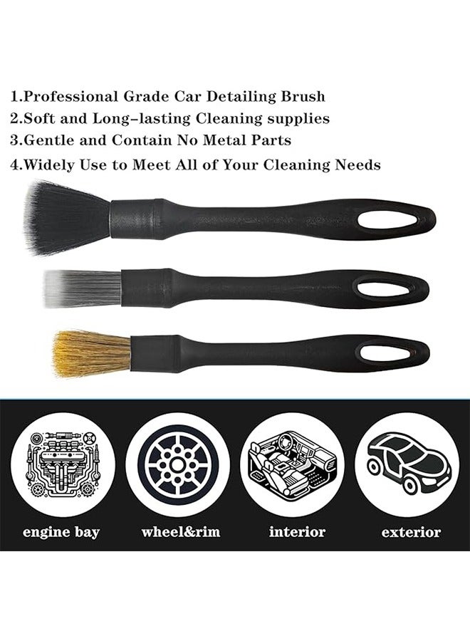3Pcs Detailing Brush Set Car Detailing Brushes for Dashboard Engine Bay Air Vents Leather Seat Wheel Vehicle Motorcycle Boars Hair Interior Detail Brush with Conversion Elbow Black - Image 3