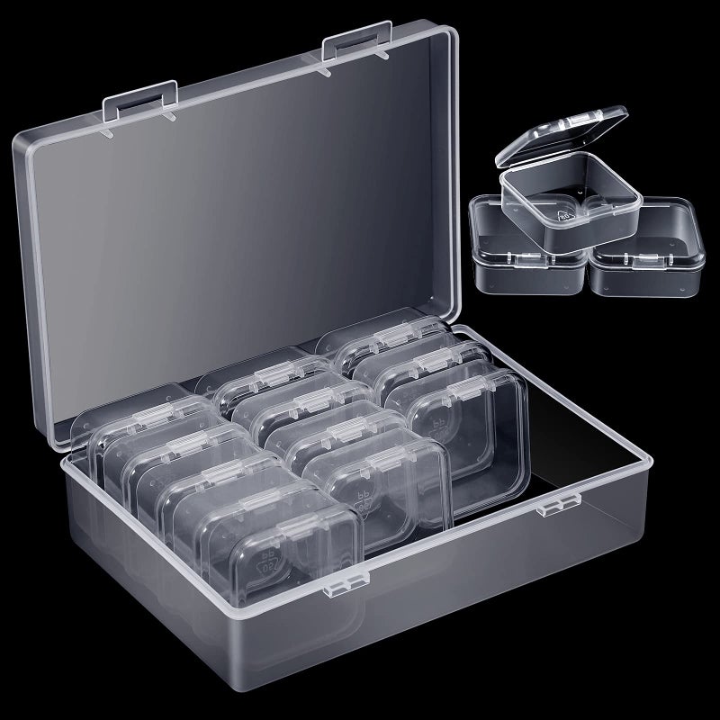 Blulu 12 Pieces Plastic Clear Storage Box Organizer with snaptight closure latch Mini small Storage Containers Cases with Hinged Lid Hobby Modular Craft Supply Satchel 17 x 17 x 079 Inch