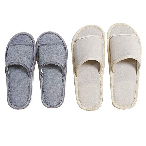 Tiger007 6 Pair of Open Toe Breathable Slippers,Solid Color Casual Slippers,Spa Slippers for Guests, Hotel, Travel, Unisex Universal Size Washable (3 beige medium size+3 gray large size) - Image 1