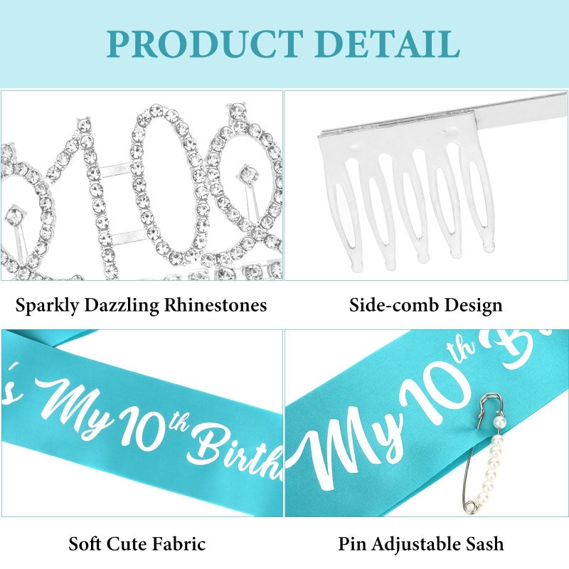CAVETEE Happy 10th Birthday Sash and Crown 10th Birthday Decorations for Girls Blue IT's My Birthday Sash for 10th Birthday Gifts - Image 4