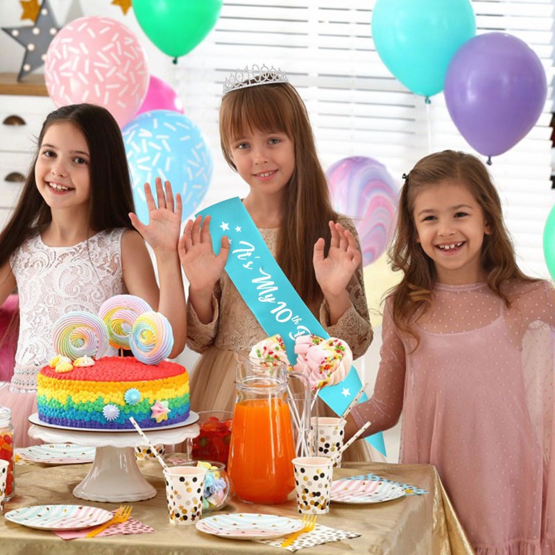 CAVETEE Happy 10th Birthday Sash and Crown 10th Birthday Decorations for Girls Blue IT's My Birthday Sash for 10th Birthday Gifts - Image 5