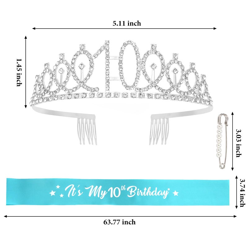 CAVETEE Happy 10th Birthday Sash and Crown 10th Birthday Decorations for Girls Blue IT's My Birthday Sash for 10th Birthday Gifts - Image 2