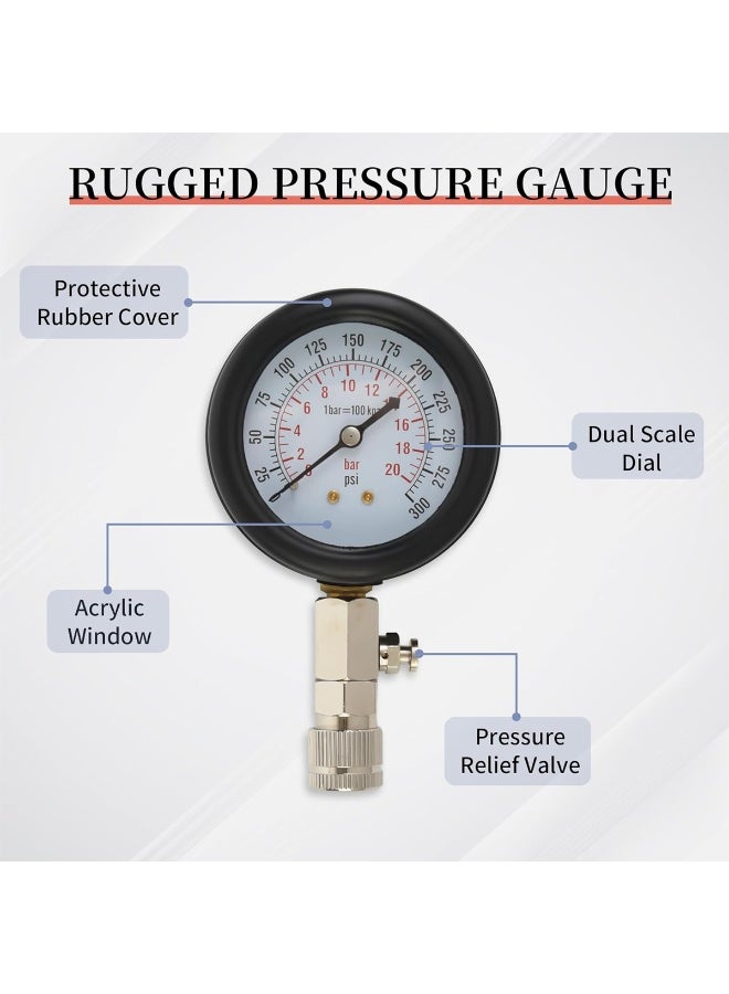 8-Piece Premium Quality Universal Compression Tester Kit – Dual Scale Pressure Gauge with 10mm, 12mm, 14mm, 18mm Adapters, Flexible Hose & Carry Case – Cylinder Pressure Test Tool for Car, Motorcycle, ATV, and Truck Engines - Image 4
