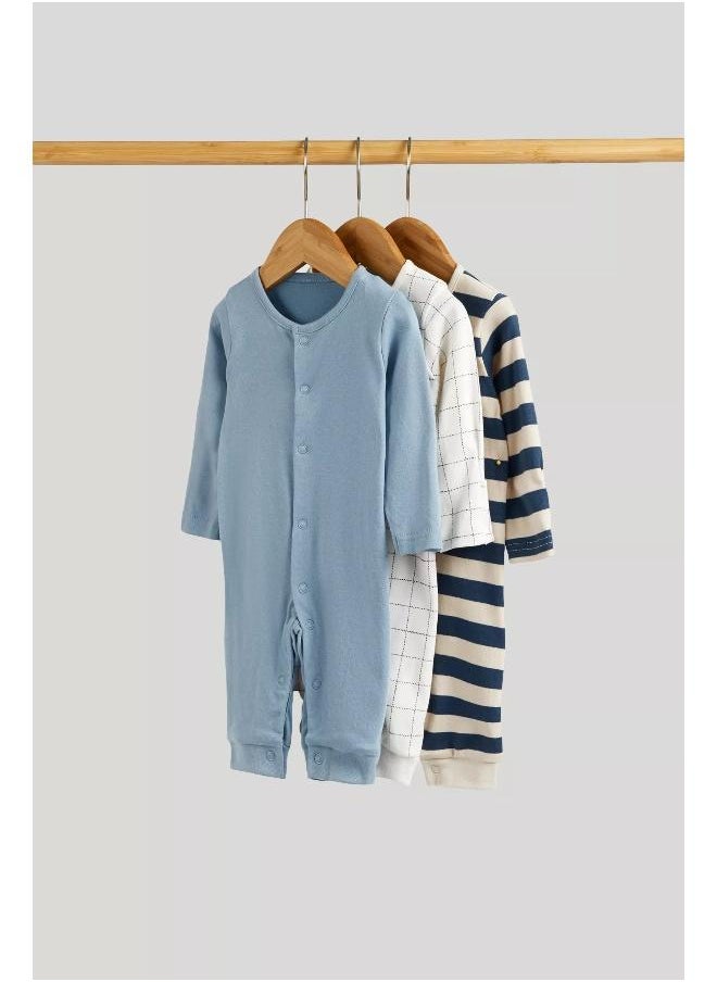 mothercare - My First Blue Footless Sleepsuits - 3 Pack - Image 1
