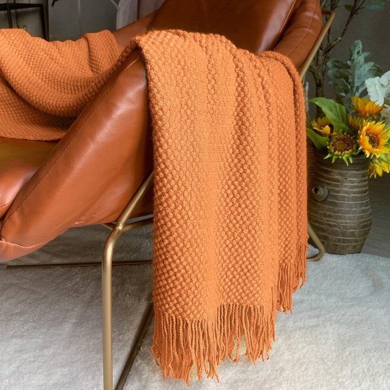 LOMAO Knitted Throw Blanket with Tassels Bubble Textured Lightweight Throws for Couch Cover Home Decor (Orange  50x60) - Image 2