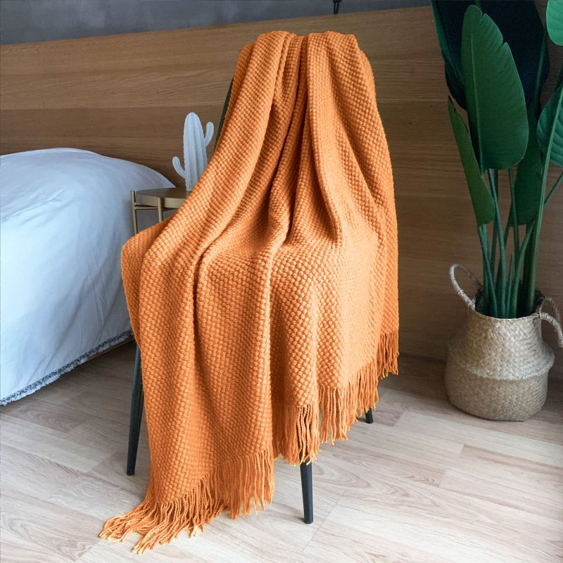 LOMAO Knitted Throw Blanket with Tassels Bubble Textured Lightweight Throws for Couch Cover Home Decor (Orange  50x60) - Image 5