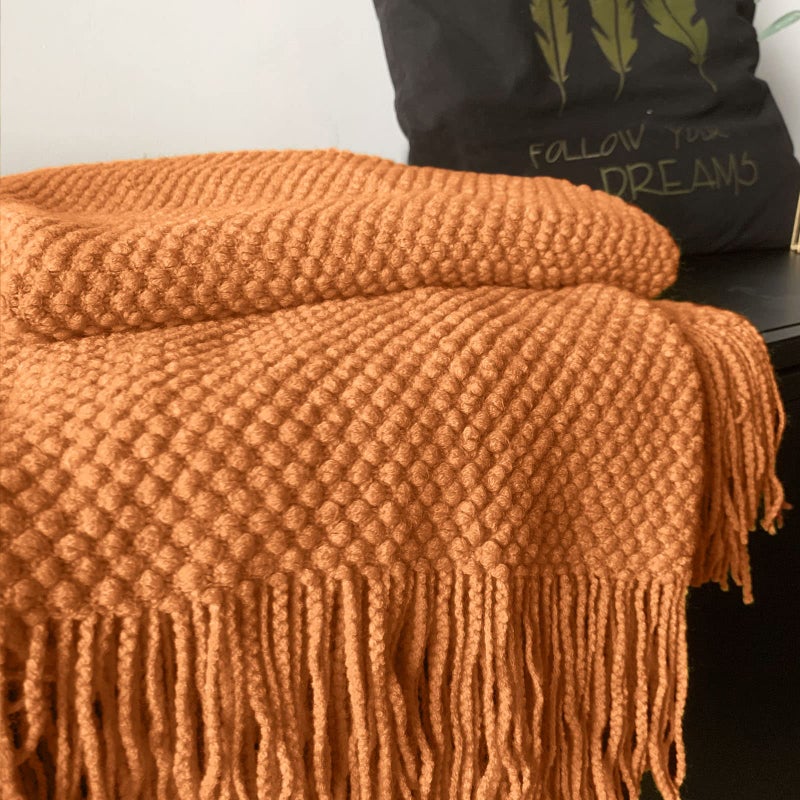 LOMAO Knitted Throw Blanket with Tassels Bubble Textured Lightweight Throws for Couch Cover Home Decor (Orange  50x60) - Image 4