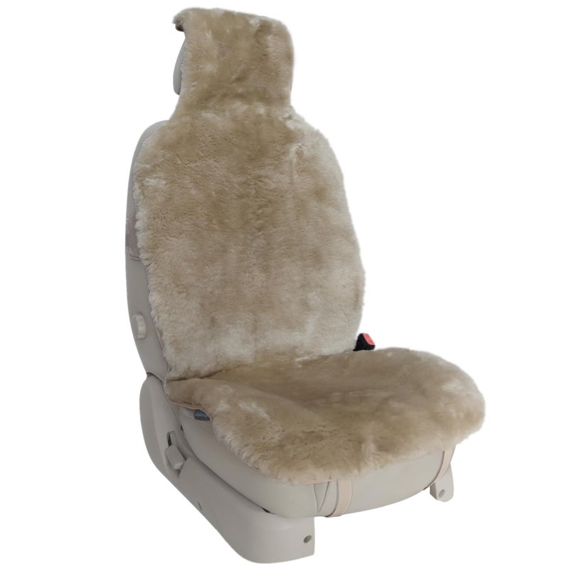 Champlus Automotive Sheepskin Seat Cover Genuine Australian Sheep Skin Universal Fit Airbag Compatible 1pc Sand