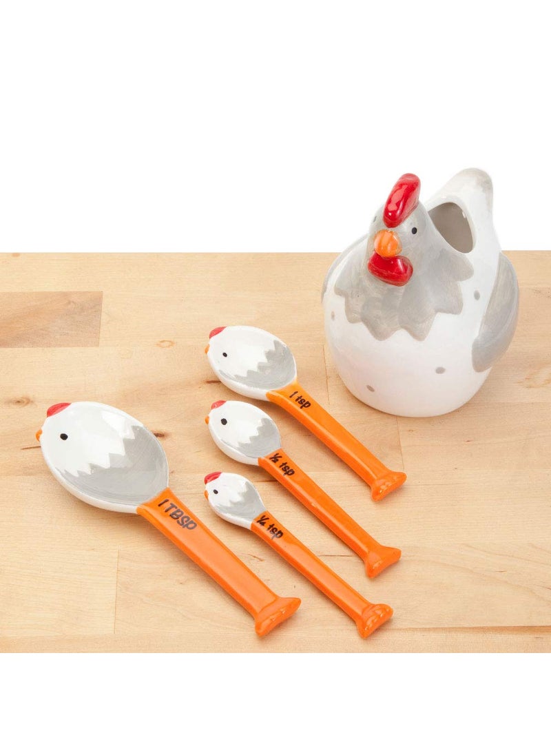 Bits and Pieces Bits and Pieces  Ceramic Chicken Measuring Spoons  Whimsical and Practical Chicken Figurine with 4 Measuring Spoons  Adds Quirky Charm to Your Kitchen 