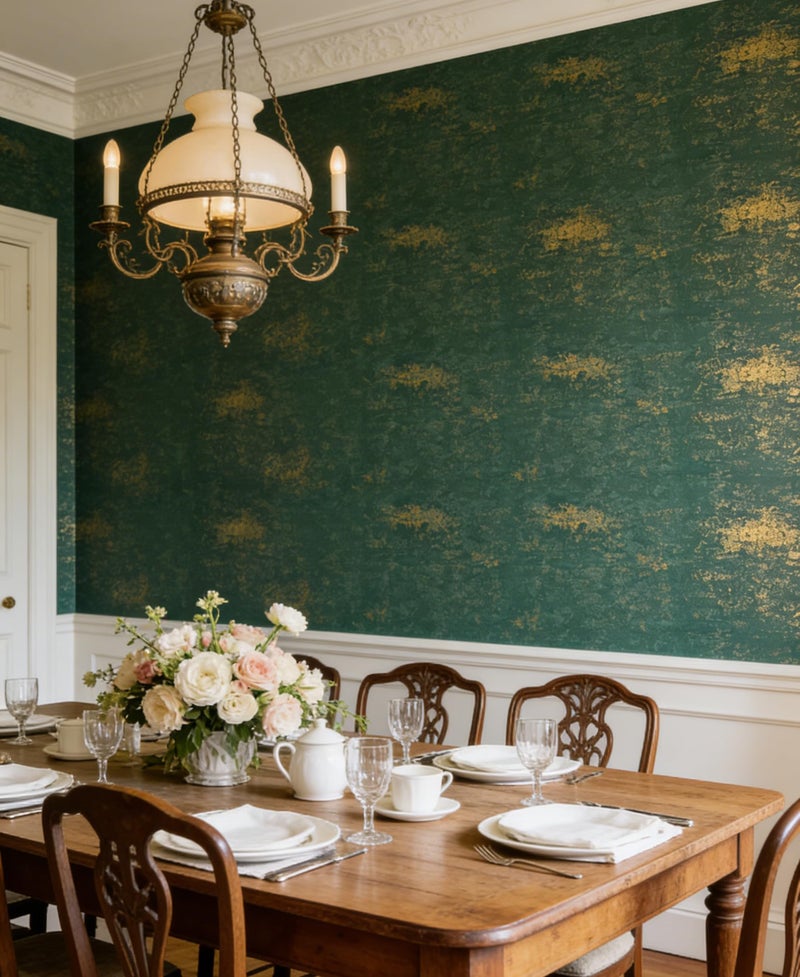 Stickyart Teal Gold Wallpaper Peel and Stick 12"x160" Textured Vintage Luxury Emerald Green Metallic Gold Plaster Concrete Wallpaper Self Adhesive Antique Wall Paper Industrial for Cabinet Accent Wall - Image 5