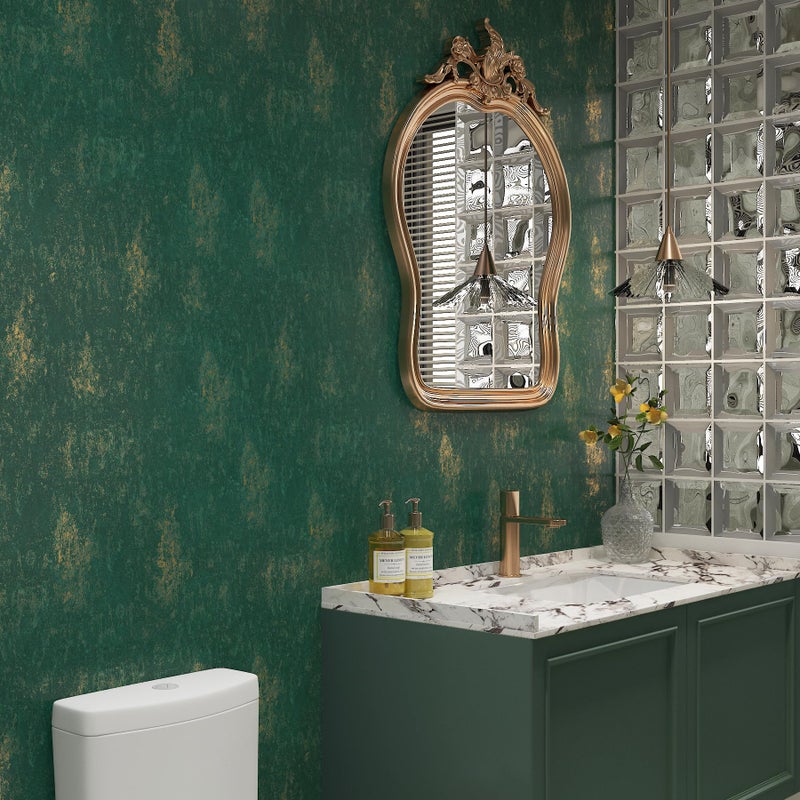 Stickyart Teal Gold Wallpaper Peel and Stick 12"x160" Textured Vintage Luxury Emerald Green Metallic Gold Plaster Concrete Wallpaper Self Adhesive Antique Wall Paper Industrial for Cabinet Accent Wall - Image 4