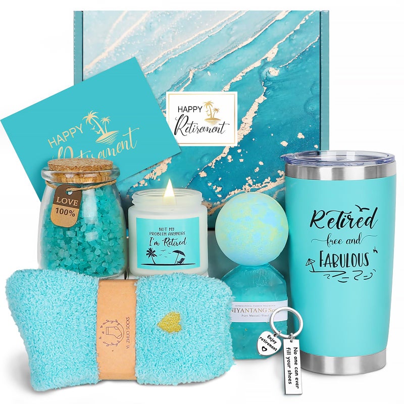 Frerdui Retirement Gifts for Woman 2026, Happy Cool Retirement Gifts for Women Coworker, Teacher, Boss, Nurse, Friends, Mom, Retirees, Retired Free and Fabulous Funny Spa Gift Basket, 8 pcs - Image 1