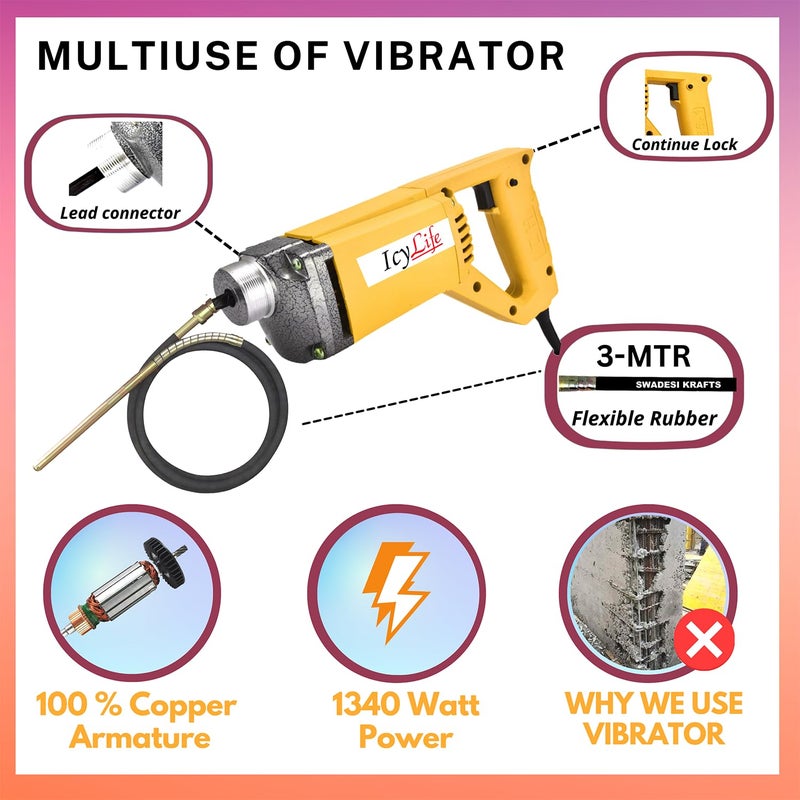 ICYLIFE ICYLIFE Concrete Vibrator With 3 Mitre Needle Shaft 1340WTT 13900RPM Electric Vibrator Machine  - Image 2