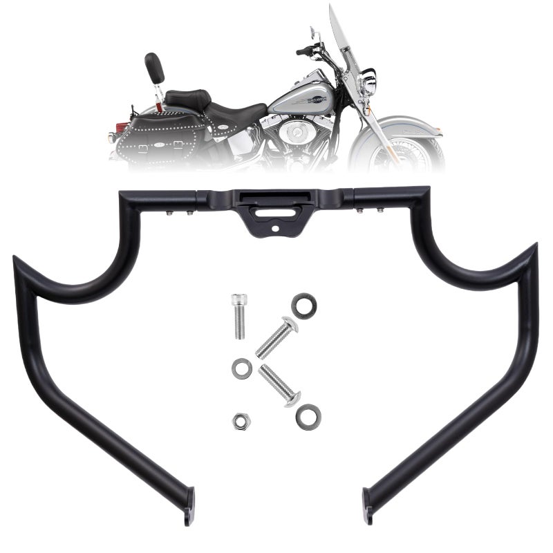 Kinglemc Crash Bar Engine Guard Highway Freeway Bar for Harley Softail Fat boy Fat Bob Heritage Low Rider Breakout Street Bob Deluxe Models Softail 2018up BlackMustache Style