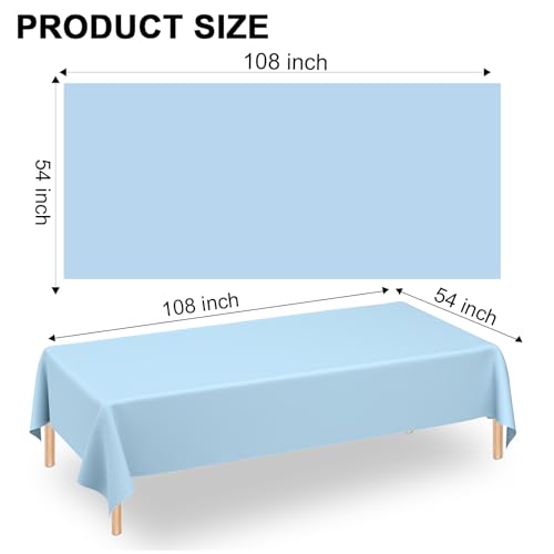 WNINK 3 Pack Light Blue Rectangular Plastic Tablecloths, Blue Disposable Table Covers 54" x 108" Baby Blue Table Cloths for Baby Shower, Birthday, Bridal Shower, Engagement Wedding Parties - Image 5
