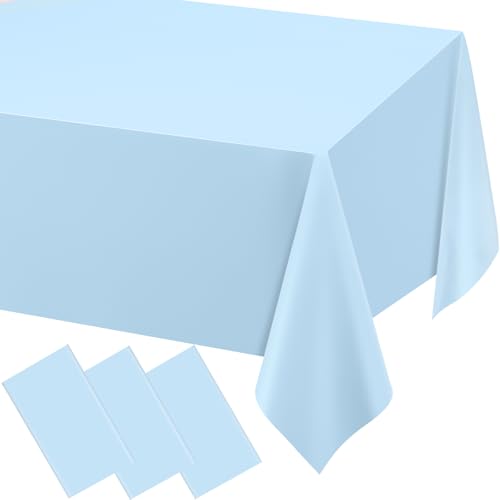 WNINK 3 Pack Light Blue Rectangular Plastic Tablecloths, Blue Disposable Table Covers 54" x 108" Baby Blue Table Cloths for Baby Shower, Birthday, Bridal Shower, Engagement Wedding Parties - Image 1