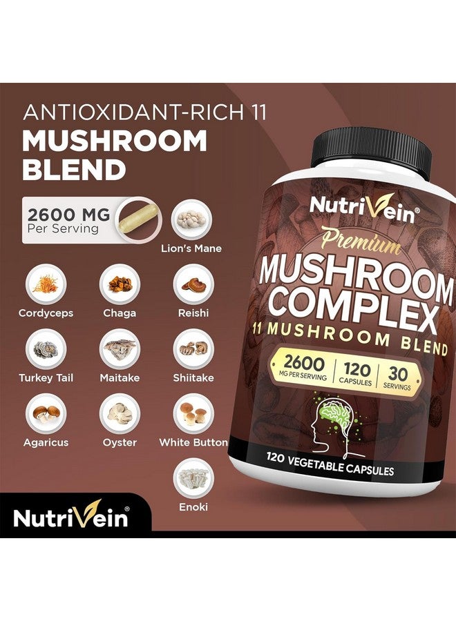 Nutrivein Nutrivein Premium Mushroom Supplement 2600 mg- Bottle 120 Capsules- 11 Nootropic Mushroom Complex - Lion's Mane, Cordyceps, Chaga, Reishi, Turkey Tail,Maitake,Shiitake, Agaricus, White Button, Oyster - Image 4