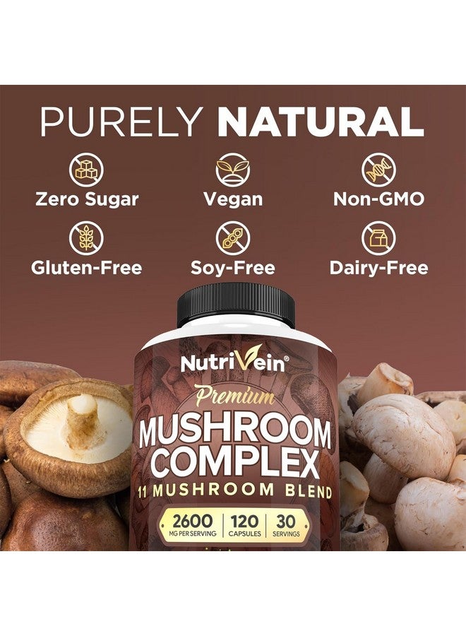 Nutrivein Nutrivein Premium Mushroom Supplement 2600 mg- Bottle 120 Capsules- 11 Nootropic Mushroom Complex - Lion's Mane, Cordyceps, Chaga, Reishi, Turkey Tail,Maitake,Shiitake, Agaricus, White Button, Oyster - Image 5