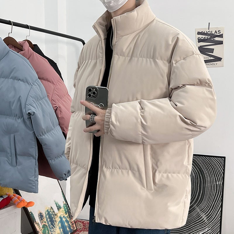 Hong Kong Style 2021 Winter Men'S Solid Color Loose Thickened Bread Coat Teenagers Plus Size Casual Cotton-Padded Coat Men'S Coat - Image 3