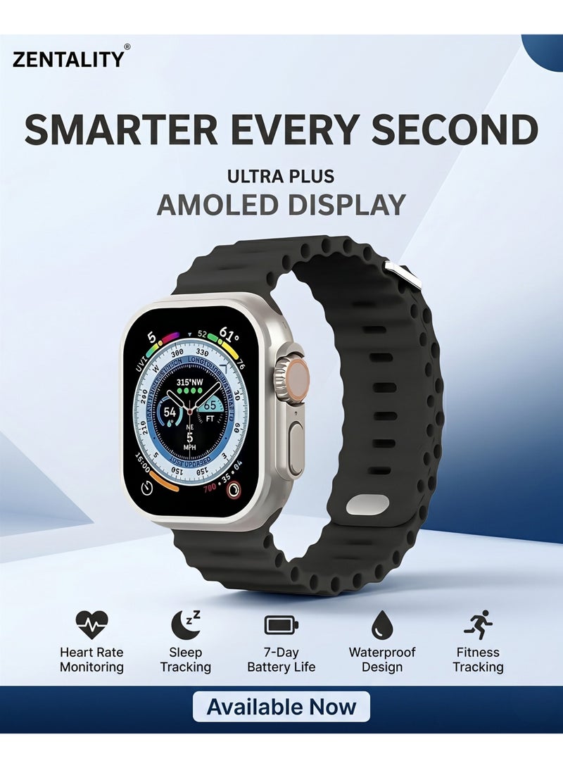 ZENTALITY Ultra Plus AMOLED Smart Watch 2.02” Display, Bluetooth Calling, 24/7 Health Monitoring, Up to 7 Days Battery, Water Resistant, 70+ Sports Modes – Black - Image 1