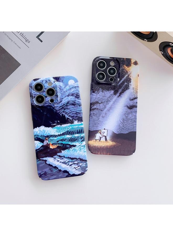 S-TOP Case For iPhone 14 Pro Max Precise Hole Oil Painting Pattern PC Phone Case - Image 3