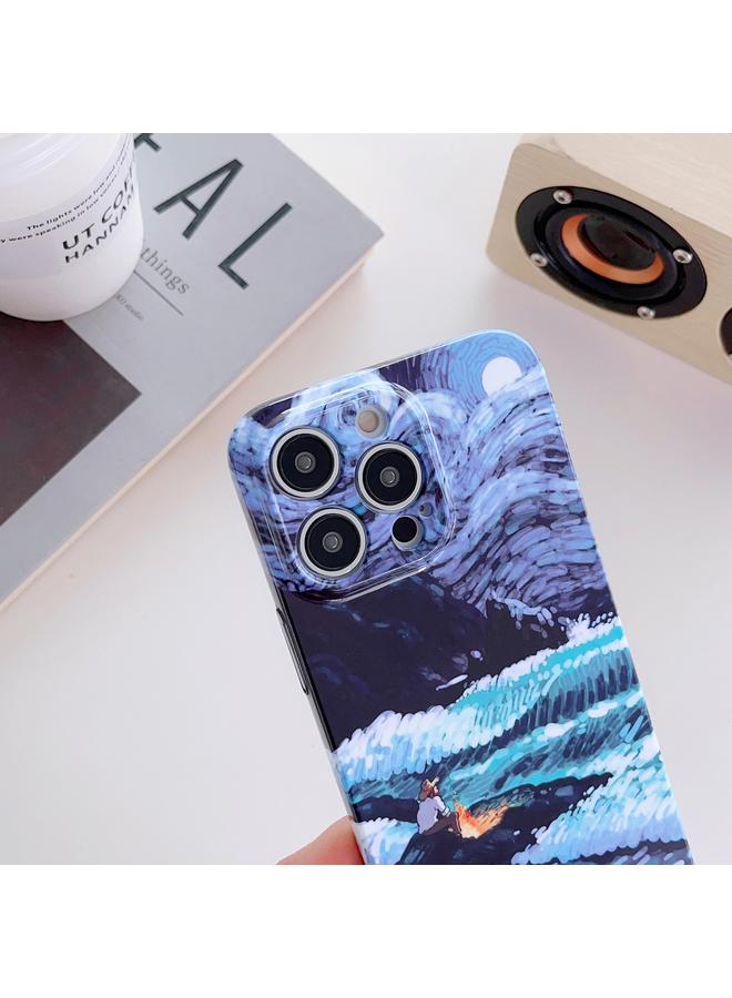 S-TOP Case For iPhone 14 Pro Max Precise Hole Oil Painting Pattern PC Phone Case - Image 4