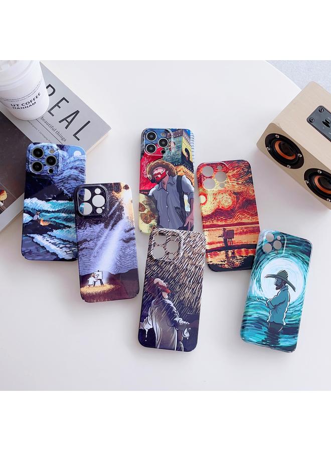S-TOP Case For iPhone 14 Pro Max Precise Hole Oil Painting Pattern PC Phone Case - Image 2