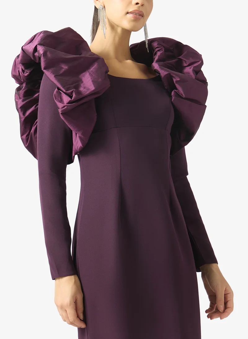 Namshi X  Shift Dress With Statement Shoulder Ruffle for Women | Best Price UAE