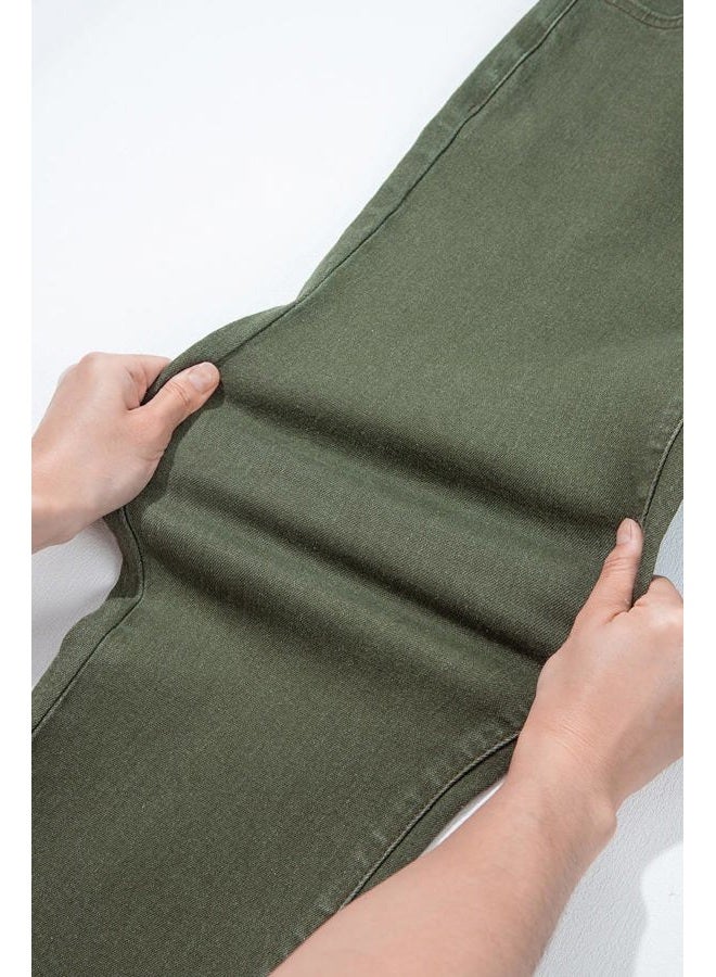 Sidefeel Women's High Waisted Jeans Strechy Fashion Raw Hem Straight Leg Ankle Denim Pants with Pockets, Green, 4 - Image 3