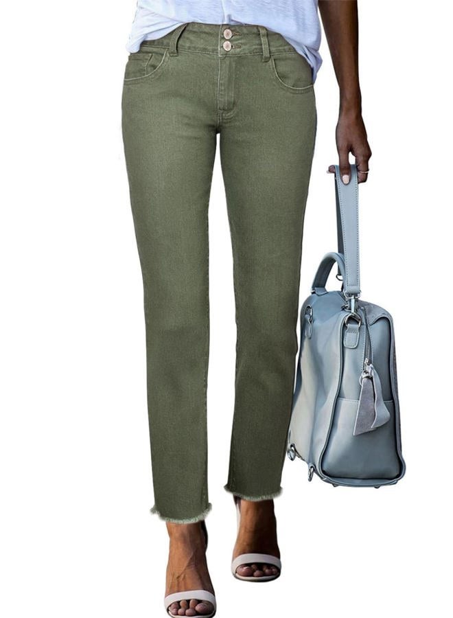 Sidefeel Women's High Waisted Jeans Strechy Fashion Raw Hem Straight Leg Ankle Denim Pants with Pockets, Green, 4 - Image 1