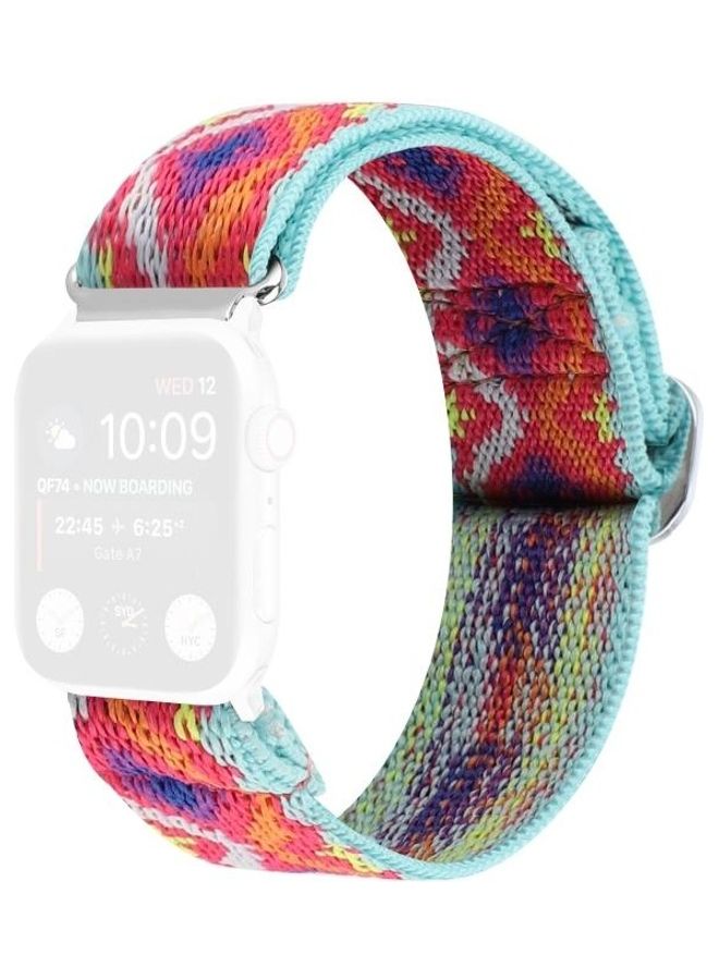 NIBEMINENT Metal Japanese Buckle Elastic Nylon Replacement Watchbands For Apple Watch Series 7/6/SE/5/4/3/2/1 41/40/38mm Multicolour - Image 1