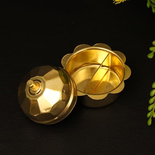 Putrika Brass Box Pooja | Puja | Roli | Chawal | Chandan | Haldi | Kumkum Puja Box | Sindoor | Turmeric | Dabbi | Dibbi | Dhani | Dani Lid Holder - Kohiri Kumkum - Image 2