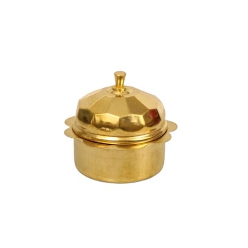 Putrika Brass Box Pooja | Puja | Roli | Chawal | Chandan | Haldi | Kumkum Puja Box | Sindoor | Turmeric | Dabbi | Dibbi | Dhani | Dani Lid Holder - Kohiri Kumkum - Image 1
