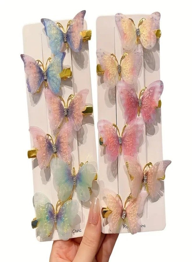 Tintoo 3D Looks Colorful Organza Butterfly clips Glitter Accessories with Strong Hair Holding Pin || butterfly Hair barretes -(pack of 6) - Image 1