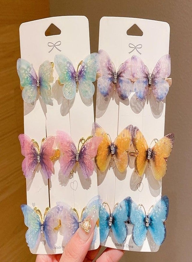 Tintoo 3D Looks Colorful Organza Butterfly clips Glitter Accessories with Strong Hair Holding Pin || butterfly Hair barretes -(pack of 6) - Image 3