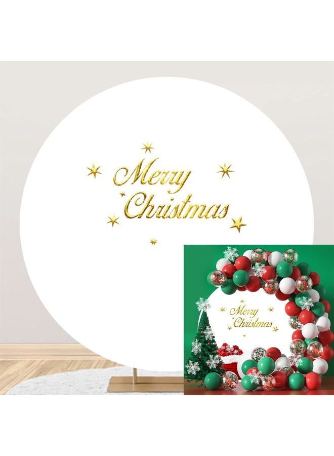 LFEEY Christmas Photo Round Backdrop Cover for Photography 7.2ft Merry Christmas Winter Snowflake White Circle Round Backdrop Christmas Party Round Backdrop Stand for Xmas Family Holiday Photo Background - Image 1