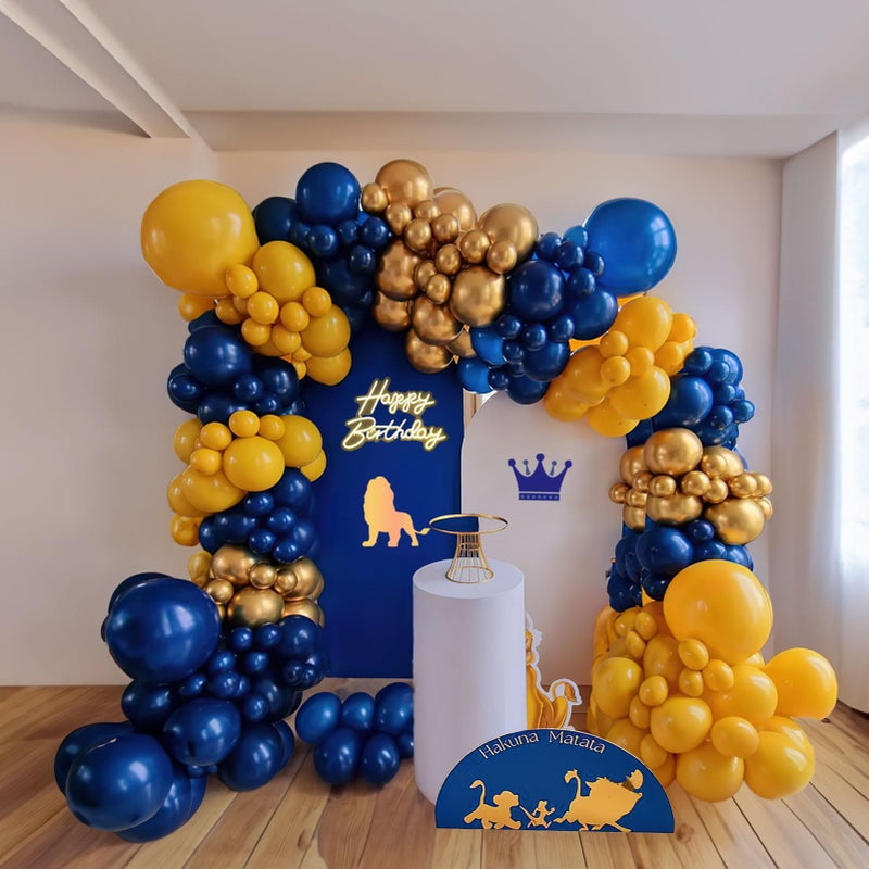 froufing Pearl Navy Blue and Gold Balloon Garland Arch Kit 132Pcs pearl Deep navy and chrome gold lemon yellow balloons for Boy Baby shower prince birthday cartoon Lion theme birthday decorations - Image 2
