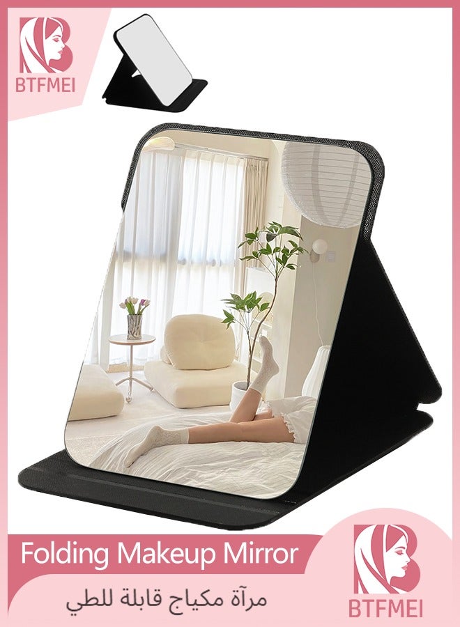 BTFMEI Foldable Makeup Mirror, Adjustable Angle Portable Standing Vanity Mirror, Portable Princess Mirror for Home/Camping/Professional Use/Travel (Black) - Image 1