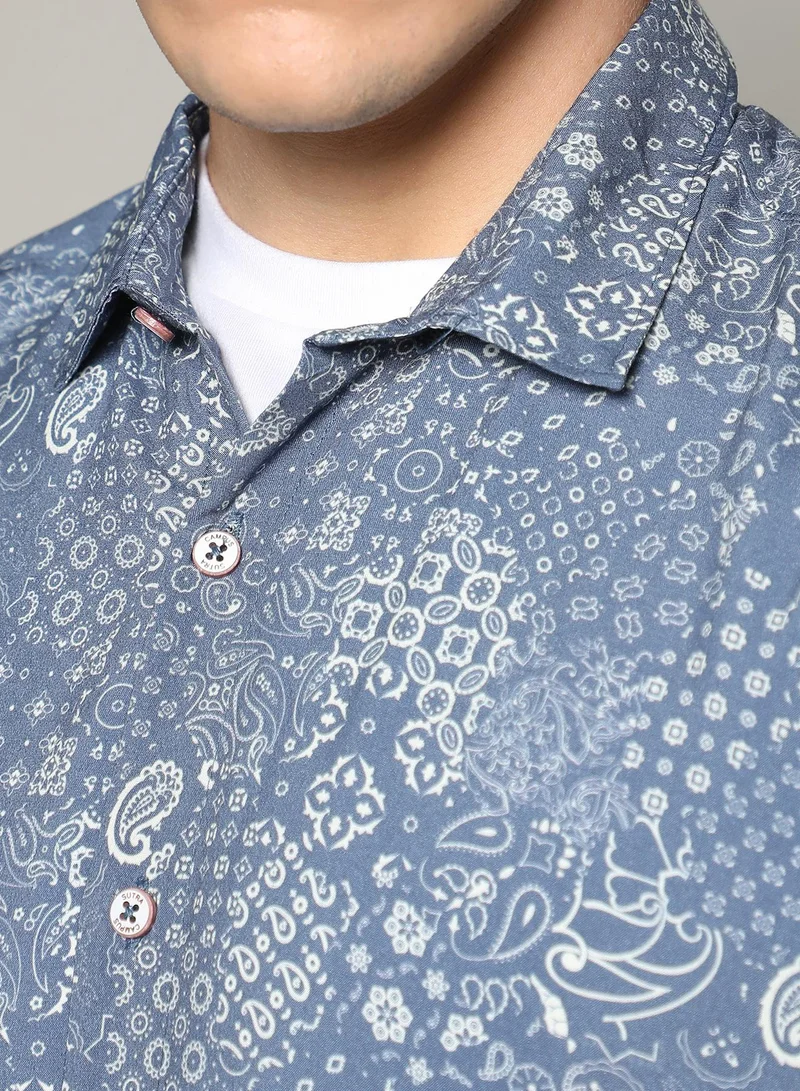 Campus Sutra Men's Baby Blue Paisley Shirt