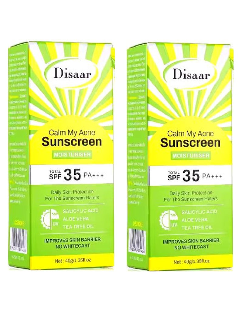 Disaar Two Pieces Of Calm My Acne Sunscreen Moisturiser SPF35 PA+++ 2X40g - Image 1