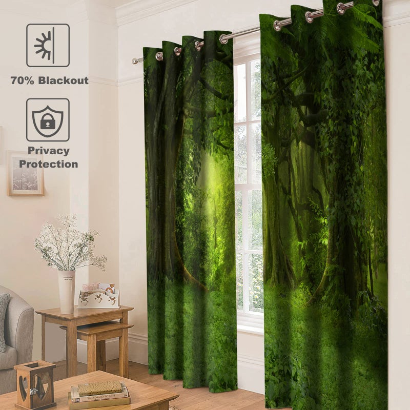Jekeno Forest Blackout Curtains Tropical Jungle Green Trees Foliage in The Woodland Himalayas Landscape Nature Decor for Bedroom Living Room Grommet Window Drapes 2 Panel Set, 52"x84" - Image 4