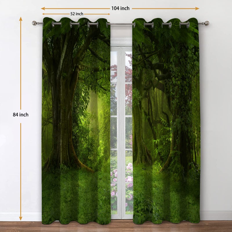 Jekeno Forest Blackout Curtains Tropical Jungle Green Trees Foliage in The Woodland Himalayas Landscape Nature Decor for Bedroom Living Room Grommet Window Drapes 2 Panel Set, 52"x84" - Image 2